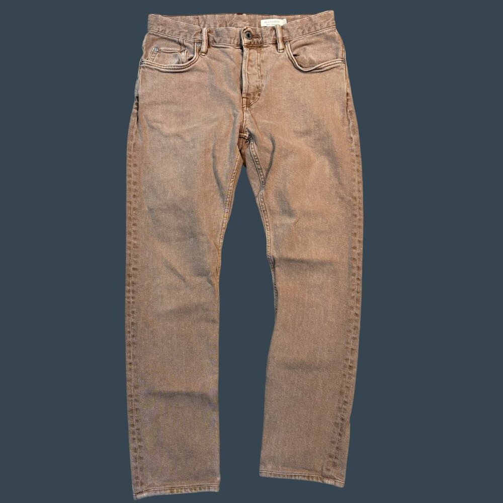 AllSaints Rex Straight Fit Mens Jeans W30 L32 Light brown Cotton Denim Button